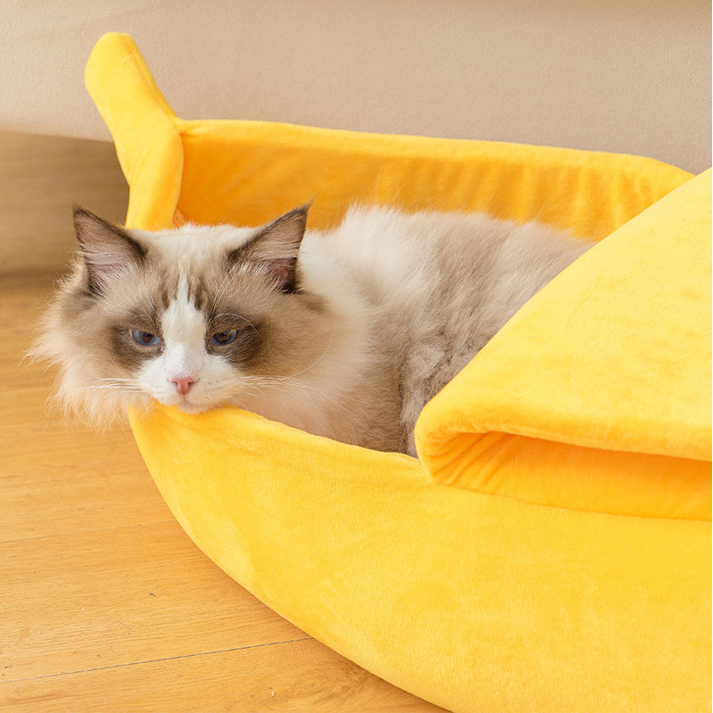 Banana Pet Bed – Funny Novelty Dog & Cat House with Cozy Cushion