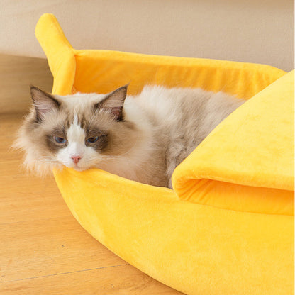 Banana Pet Bed – Funny Novelty Dog & Cat House with Cozy Cushion